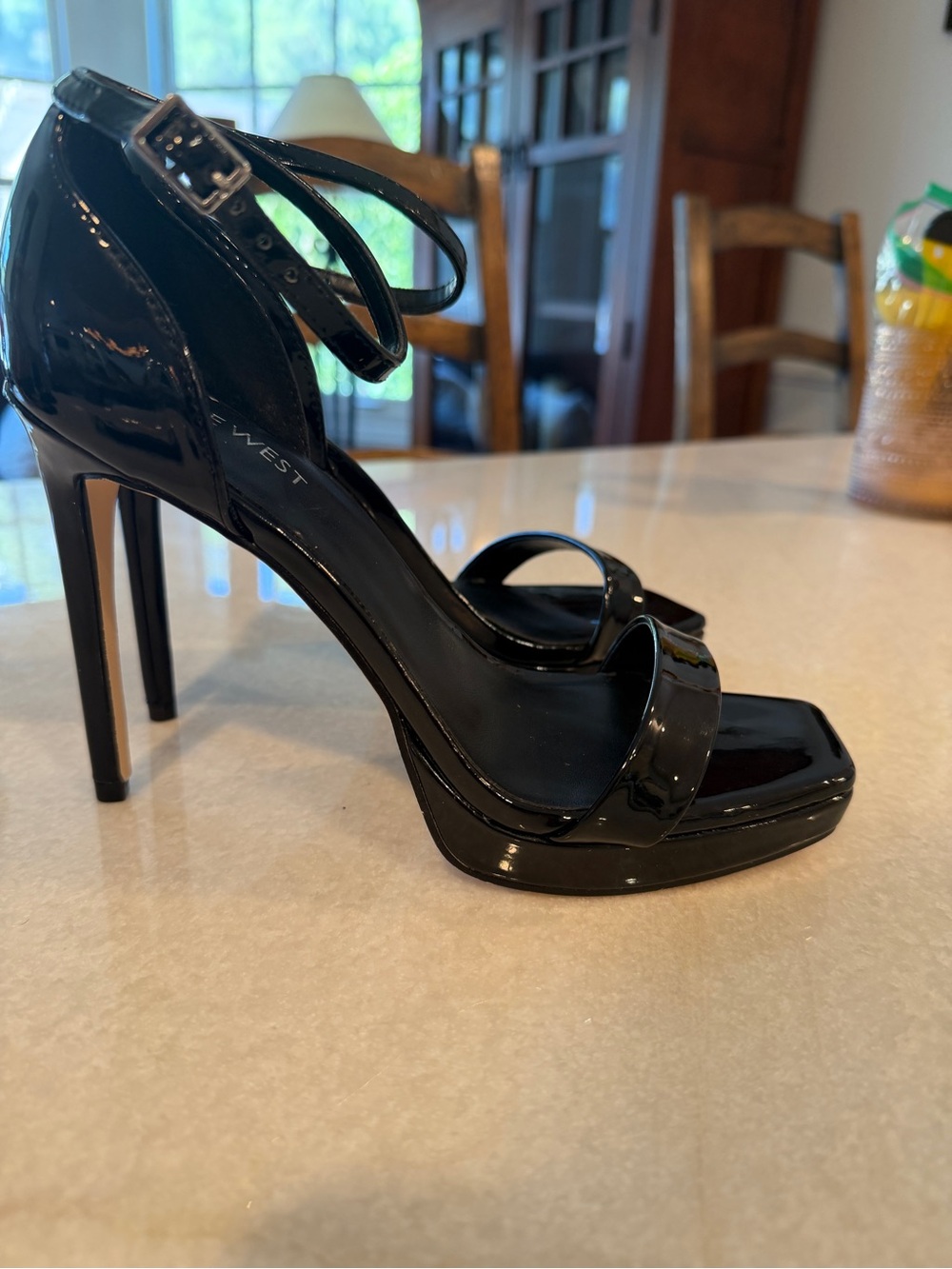 Nine West Black Patent Platform Stiletto Sandals